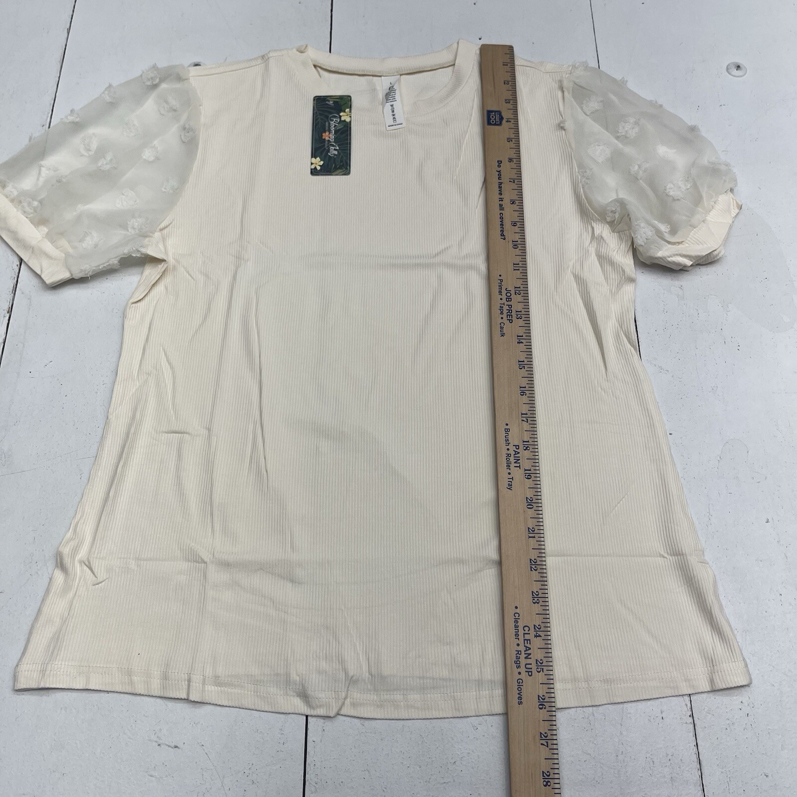 Blooming Jelly Ivory Ribbed Textured Puff Sleeve Blouse Women’s Size Large