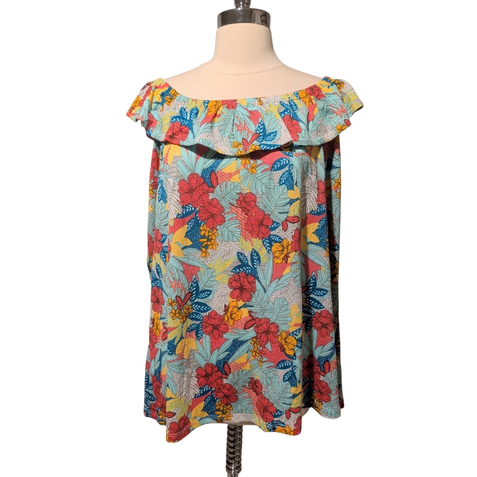 Lane Bryant Womans Size 26/28 Floral Off Shoulder Top Cruise Wear Tropical Vaca