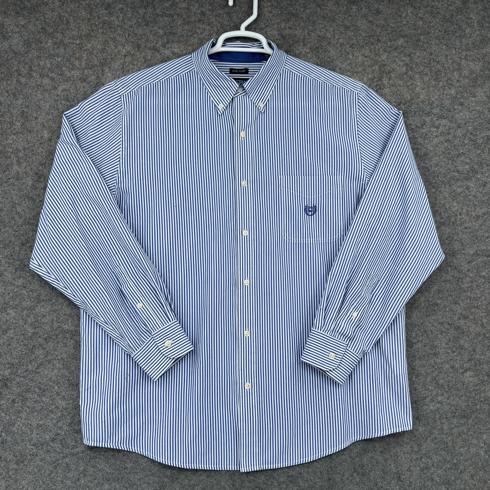 Chaps Button Down Shirt Mens XL Blue Striped Long Sleeve Embroidered Pocket