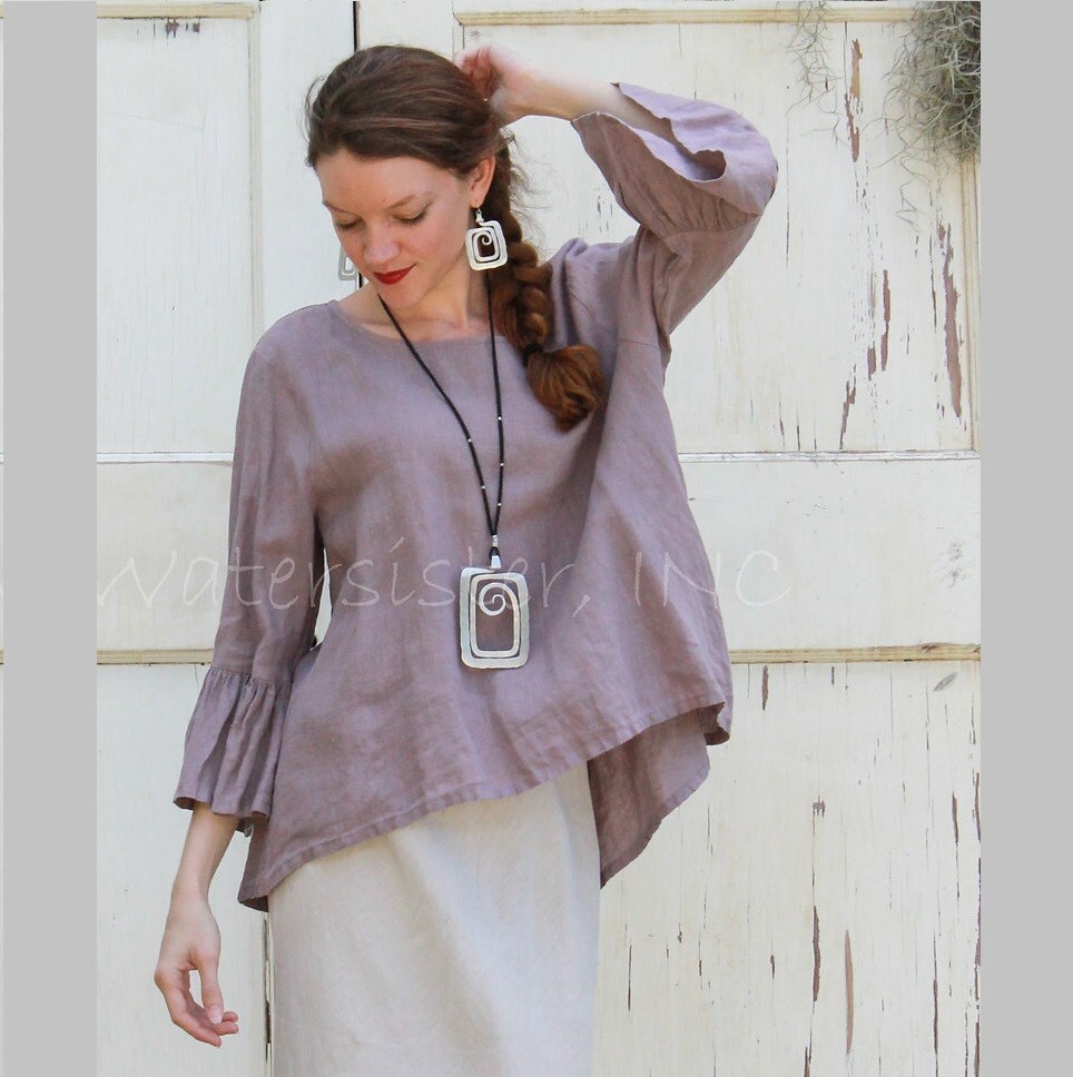 BRYN WALKER Light Linen FRAN SHIRT A-Line Top Bell Sleeves XS S M L XL COLORS
