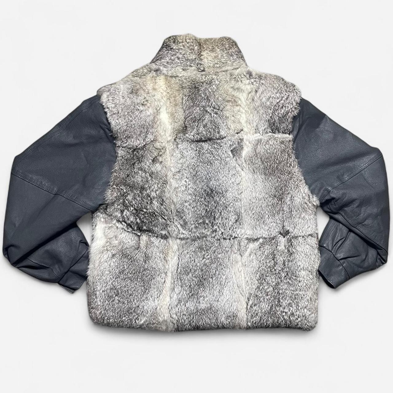 VTG 80s Sergio Valente Genuine Rabbit Fur Grey Leather Bomber Jacket • Sz L
