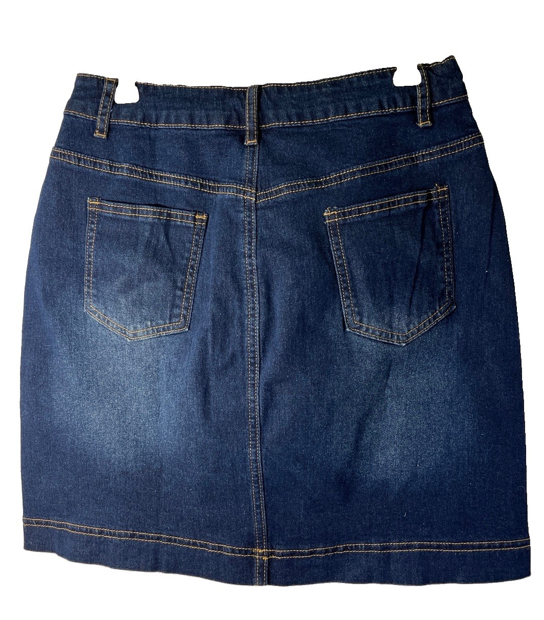 Women’s Dark Blue Denim A-line Mini Skirt Button Closure Zipper Accent 5 Pockets