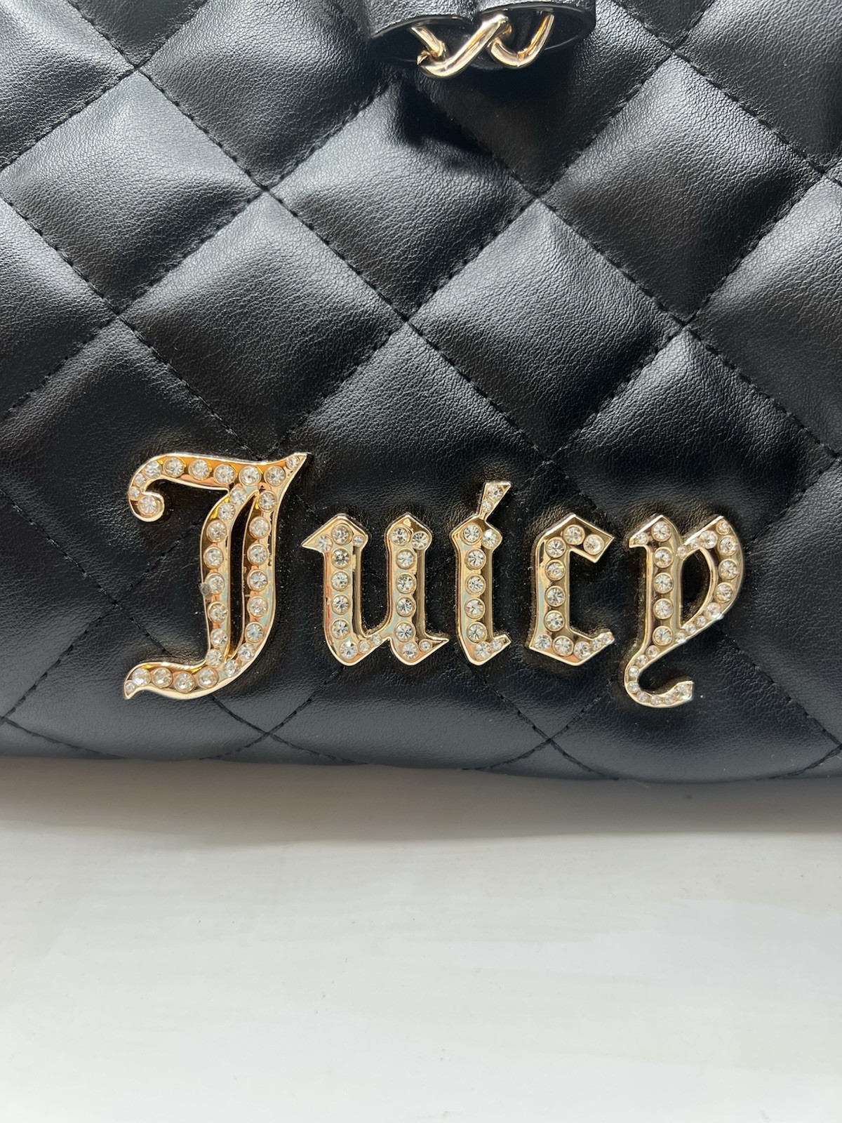 NWT Juicy Couture Black Liquorice Bucket Bag Purse Gold Colored Chain Rhinestone