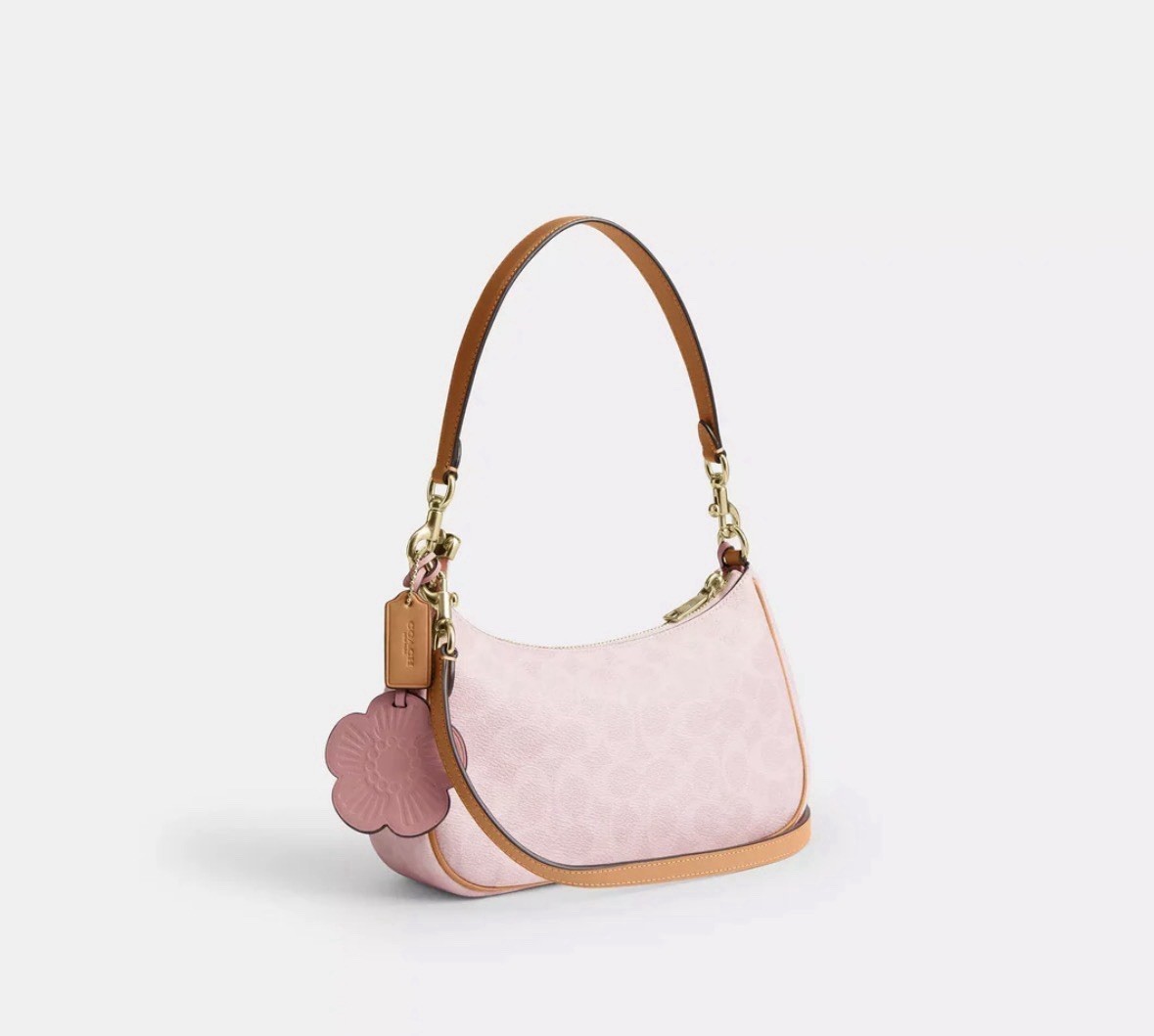 NWT Coach Teri Shoulder Bag Signature Canvas With Charms Gold/Powder Pink CEA20