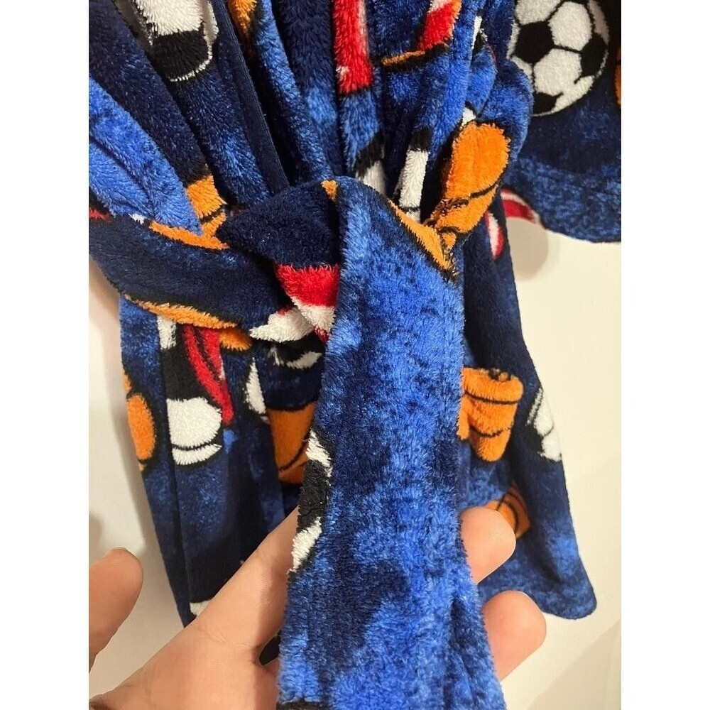 Cherokee Kids Blue Fleece Bath Robe Size S Basketball Football Soccer