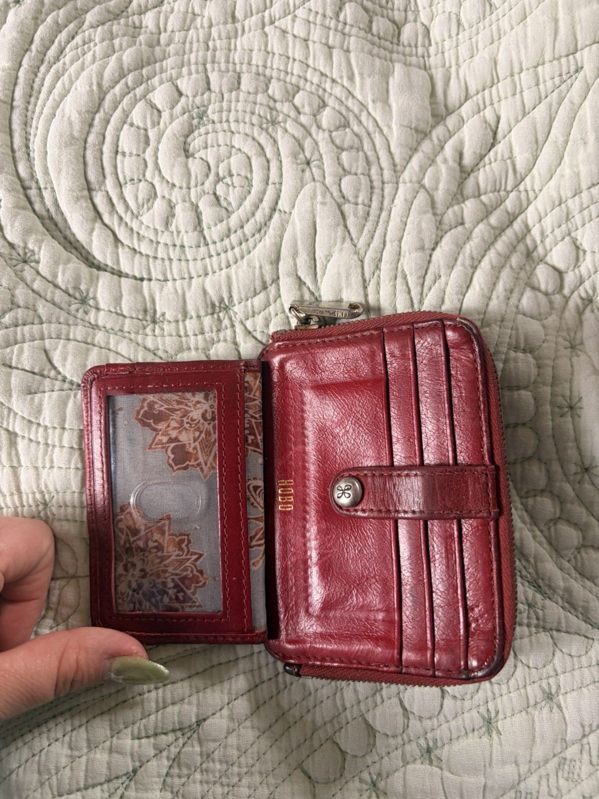 HOBO Red Solid Zip-Around Wallet w/ Snap Tab, Card Slots, ID Window & Logo