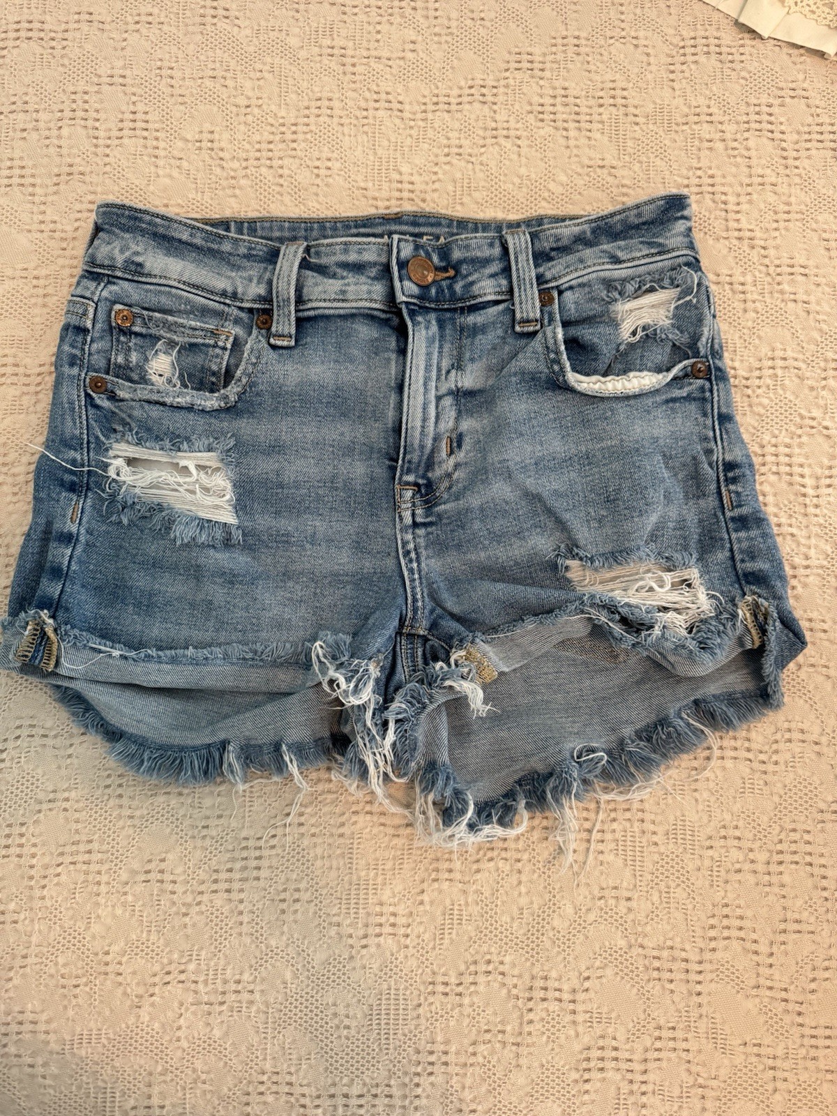American Eagle Outfitters High Rise Shortie Stretch Denim Cut Off Shorts Blue 2