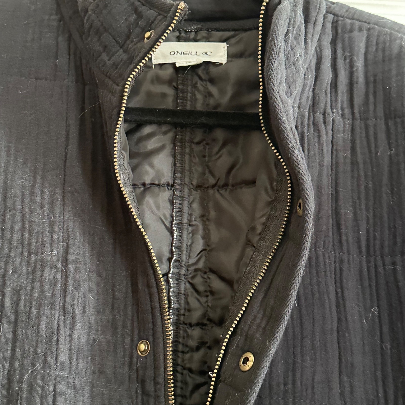 O’neill Womens Quilted Snap Zip Lined Jacket Black Size Extra Small