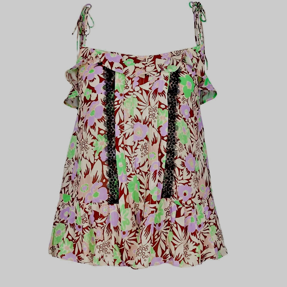 Ted Baker Multicolour Frill Cami Top Size 3 UK 12 14 Floral Ruffle Summer BNWT