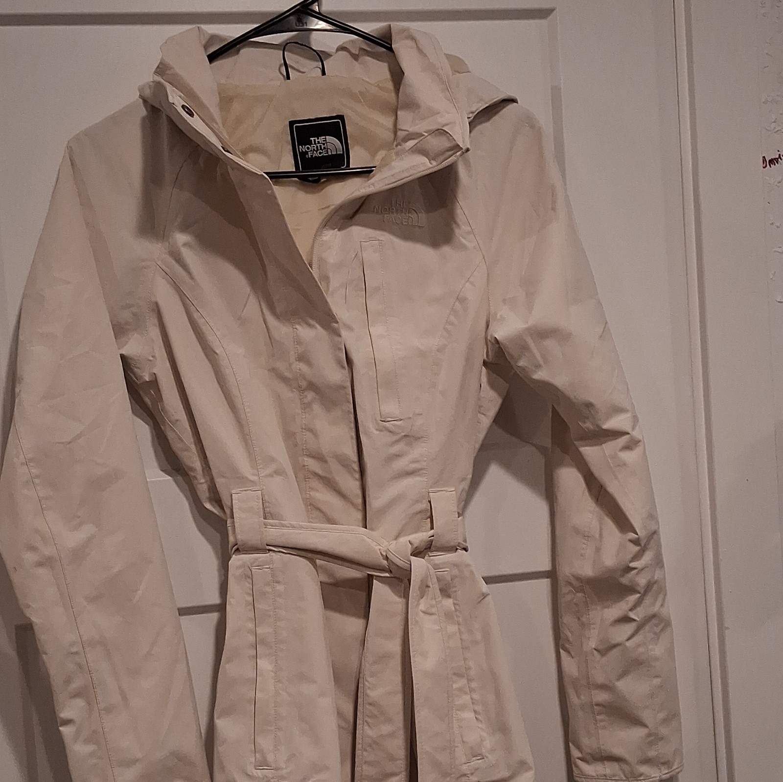 The North Face Womens XS IVORY HyVent Hooded Belted Zip Mid-Length Rain Coat