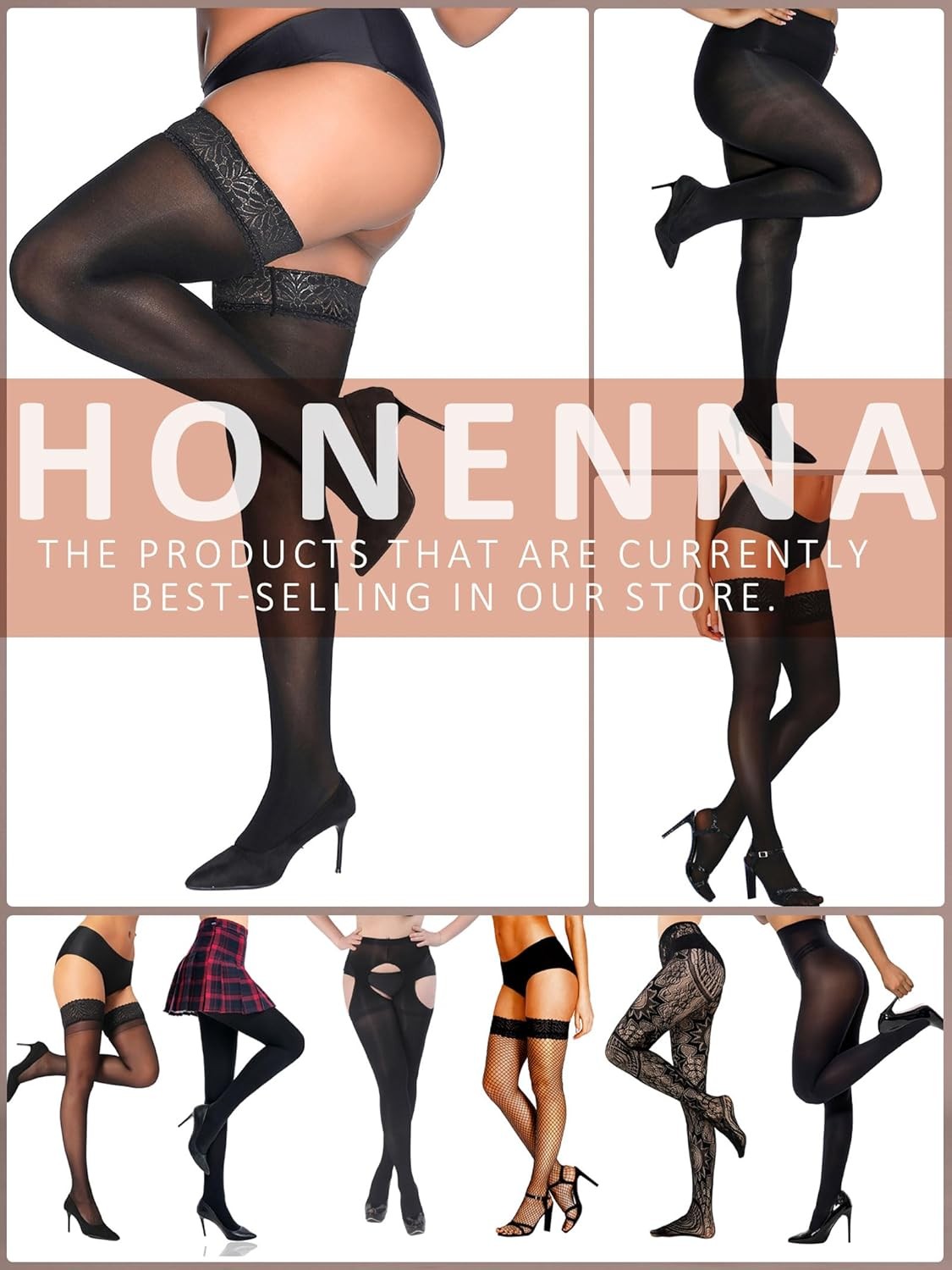 Plus Size Thigh High Stockings, Semi Sheer Stay up Lingerie Lace Top Pantyhose f
