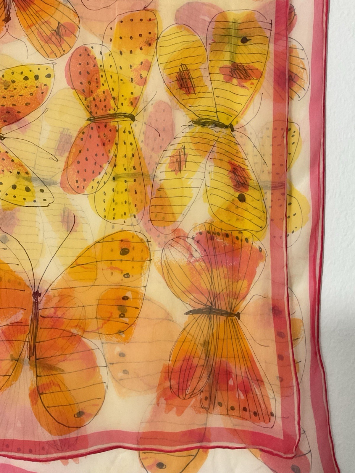 # VERA women’s Stunning Silk Scarf W Vibrant Butterflies Print 44″/15″ G.CON