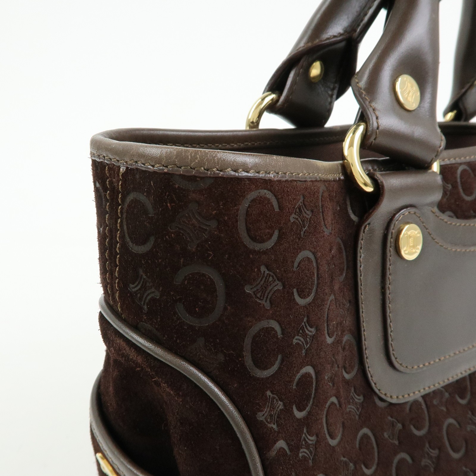 CELINE C Macadam Suede Leather Boogie Bag Hand Bag Brown Authentic Used F/S