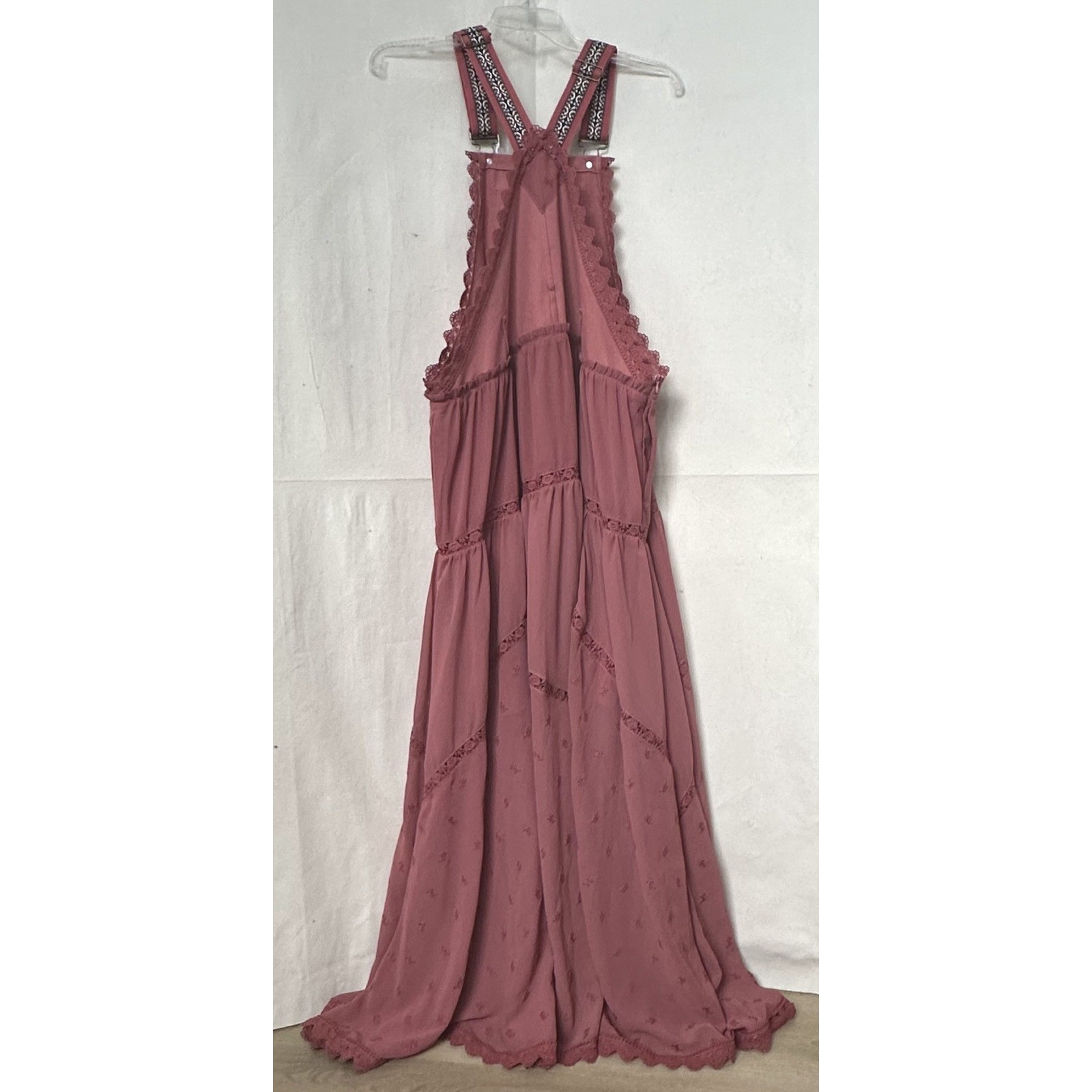 NWT Gacaky Boho Western Prairie Dusty Rose Bib Overall Tiered Maxi Dress Sz. 2XL
