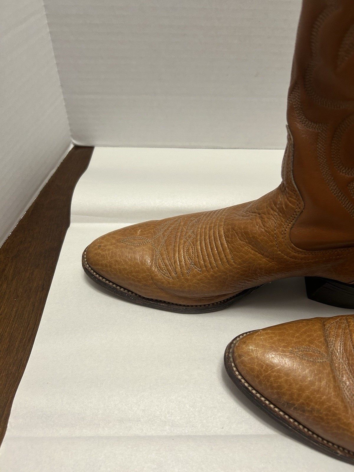 Vintage Men J Chisholm Western Boots 919 42239 Tan 10.5D USA Cowboy Handcrafted