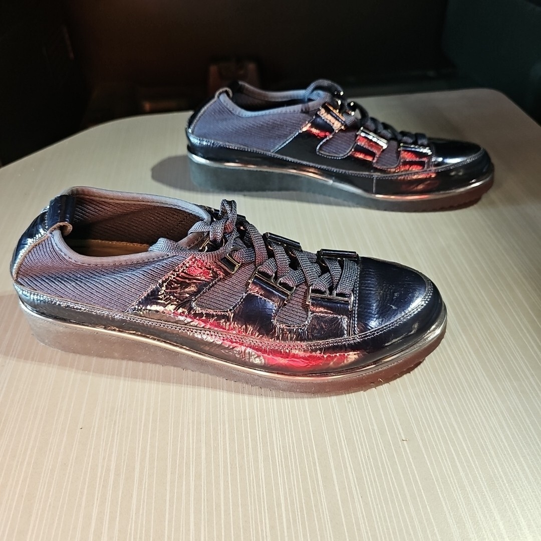 Ron White Noki Stretch Fabric & Crinkle Nappa Leather Wedge Sneaker 37.5 (US 7)