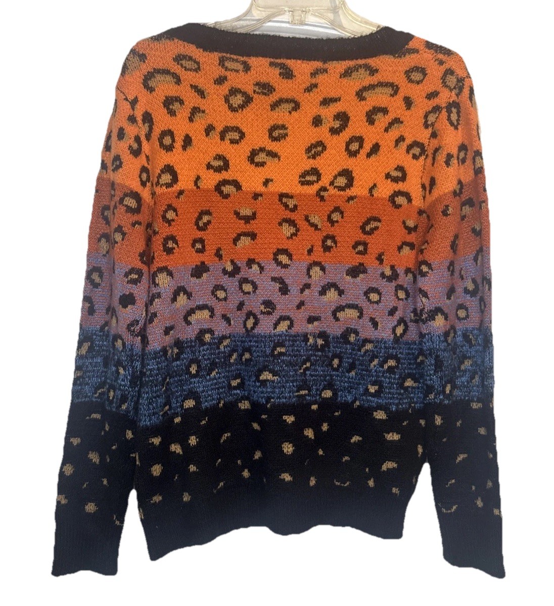 Davi & Dani Color Block Ombré Animal Print V Neck Sweater Sz M Art To Wear