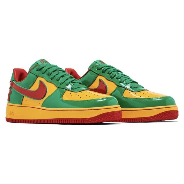 Nike Air Force 1 Low Top Lace-Up Colorblock Green Yellow Red Concrete Boys