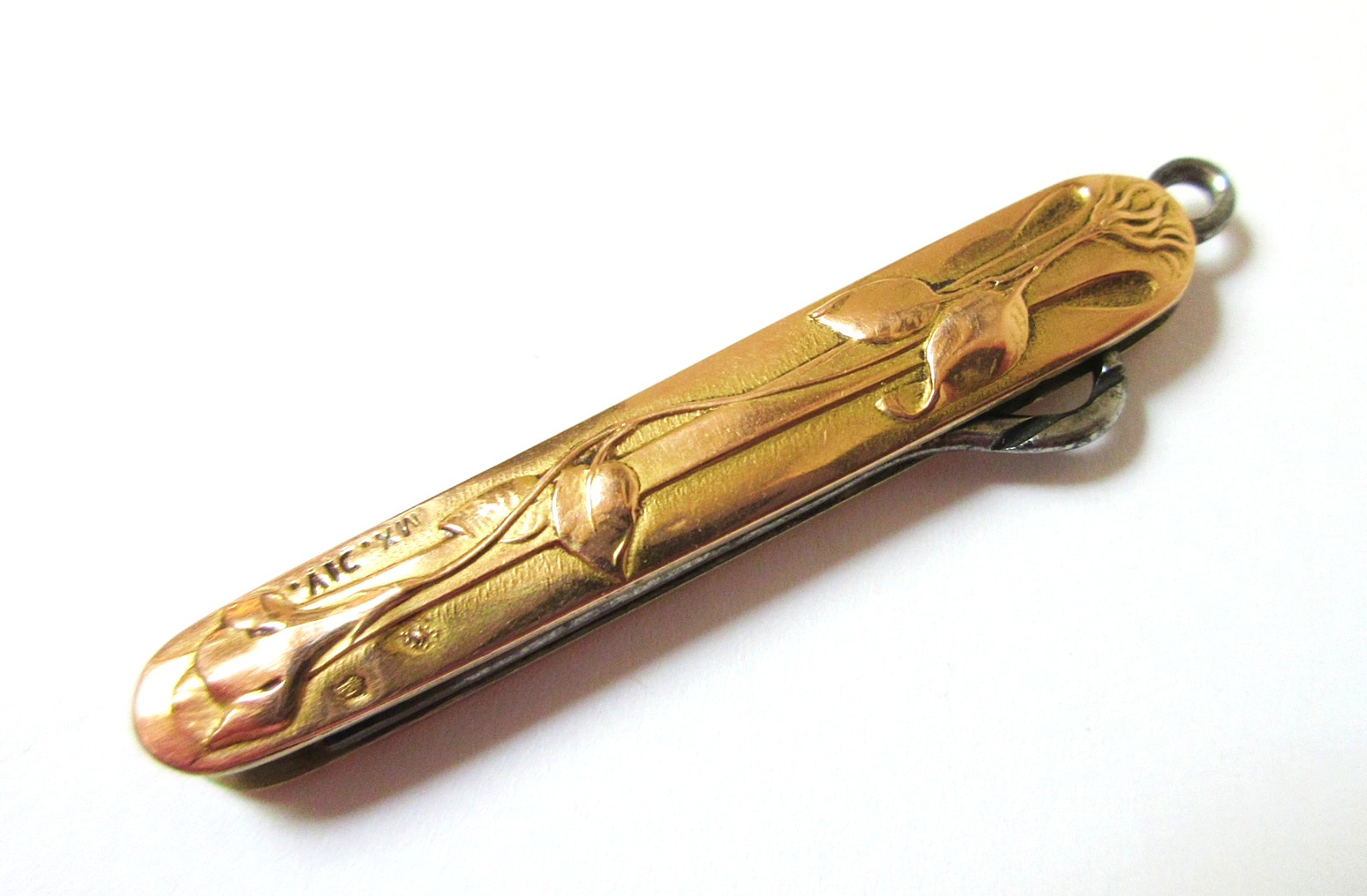 Antique Glove Button Hook 14k Art Nouveau Flowers