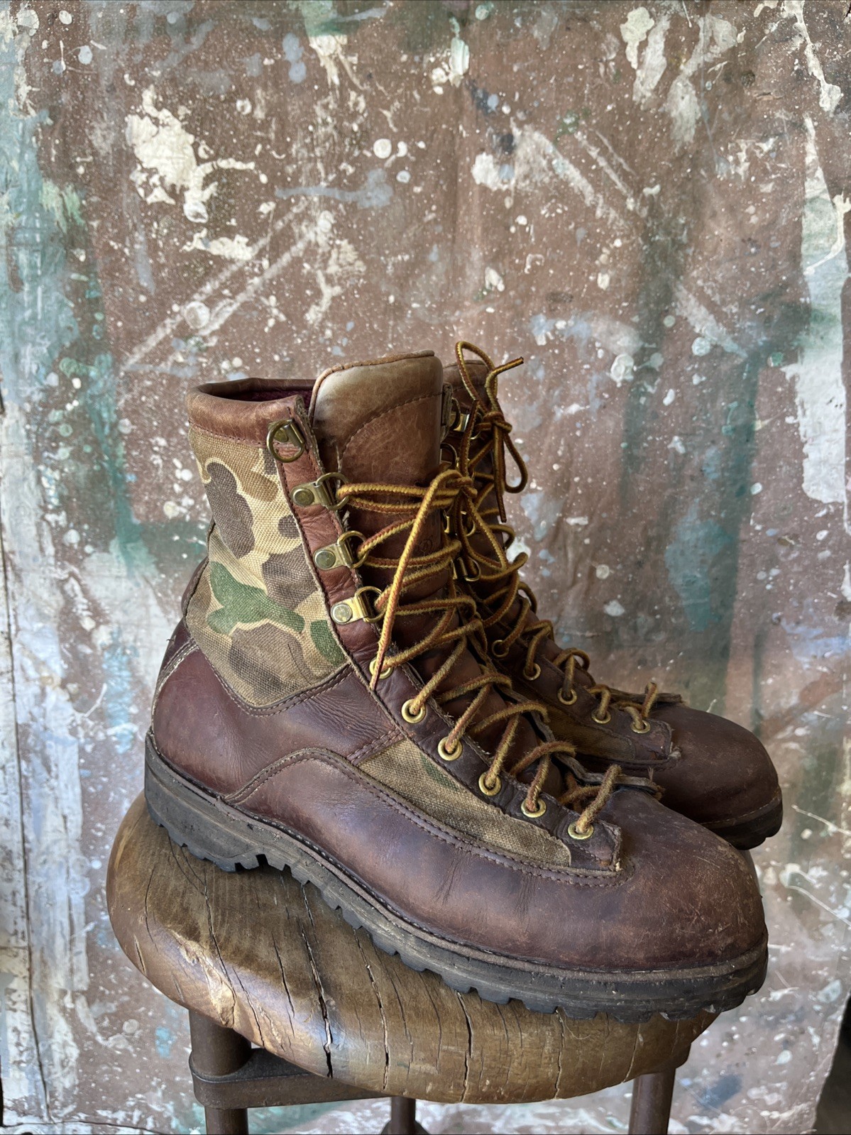 Danner Size 10 Leather And Duck Camo Canvas Work, Hiking Boots Style 8479