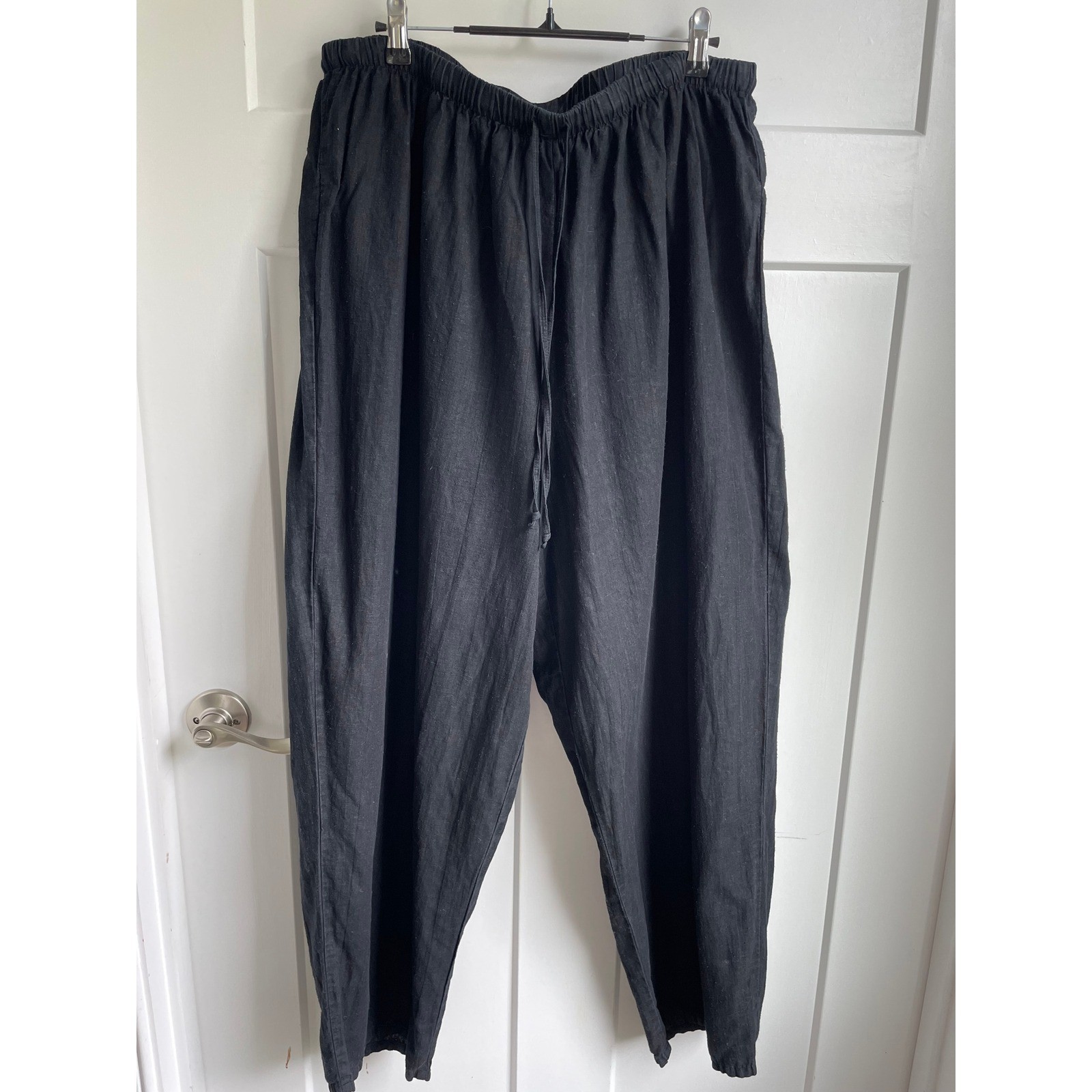 Hot Cotton Woman Cotton Linen Blend Pants 2X Plus Black Drawstring Made in USA