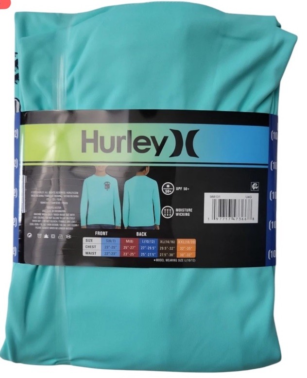 Hurley Boys Long Sleeve UPF Swim Top Size Small (6/7) NWT