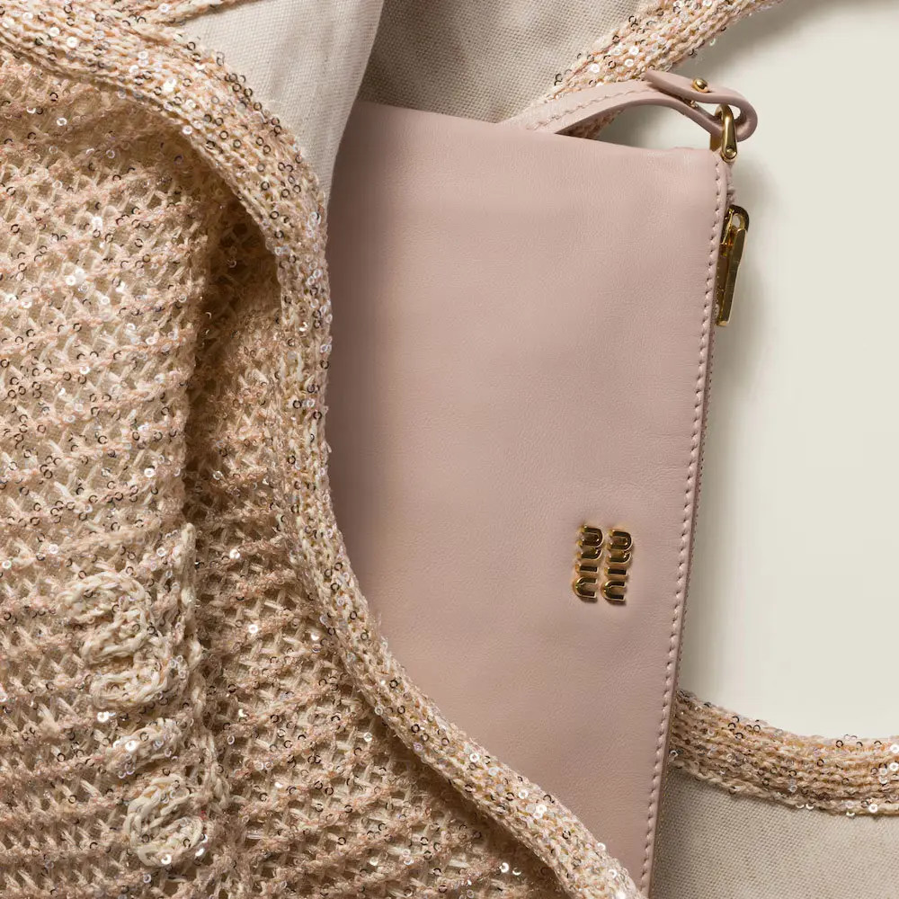 MIU MIU Ivy Polyamide Shoulder Bag Women’s Pink Beige 15.7×13.7 in