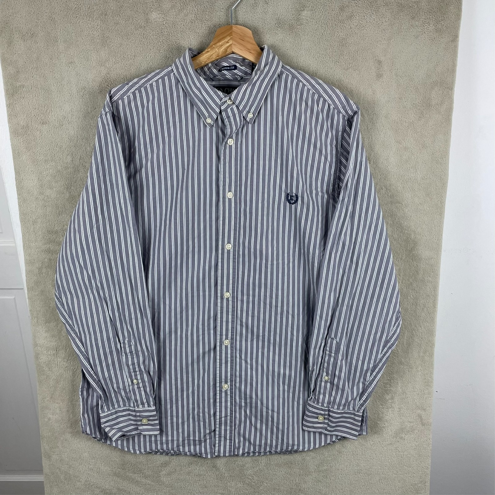 Men’s Chaps Ralph Lauren Stripe Long Sleeve Collar Shirt Size L Large Custom Fit