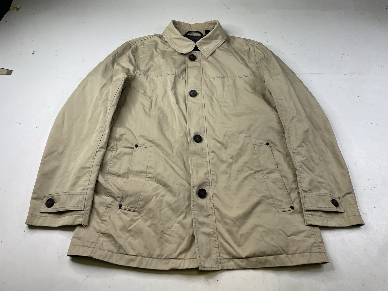 Strellson Swiss Jacket Coat Cotton Mens EU 54 Button Zip Beige Leather