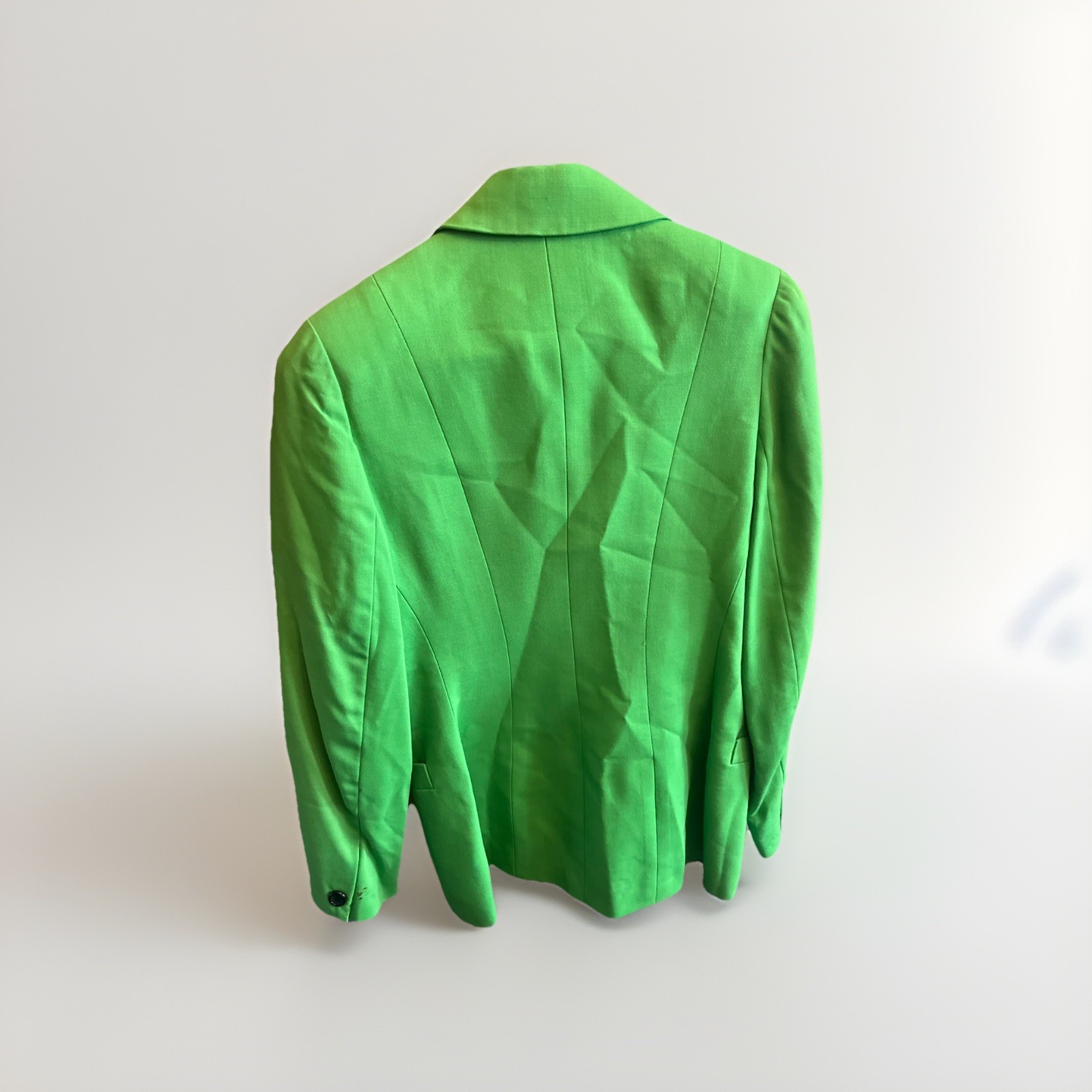 Vtg CARLISLE Apple Lime Green 100% Wool Blazer Jacket Size 2