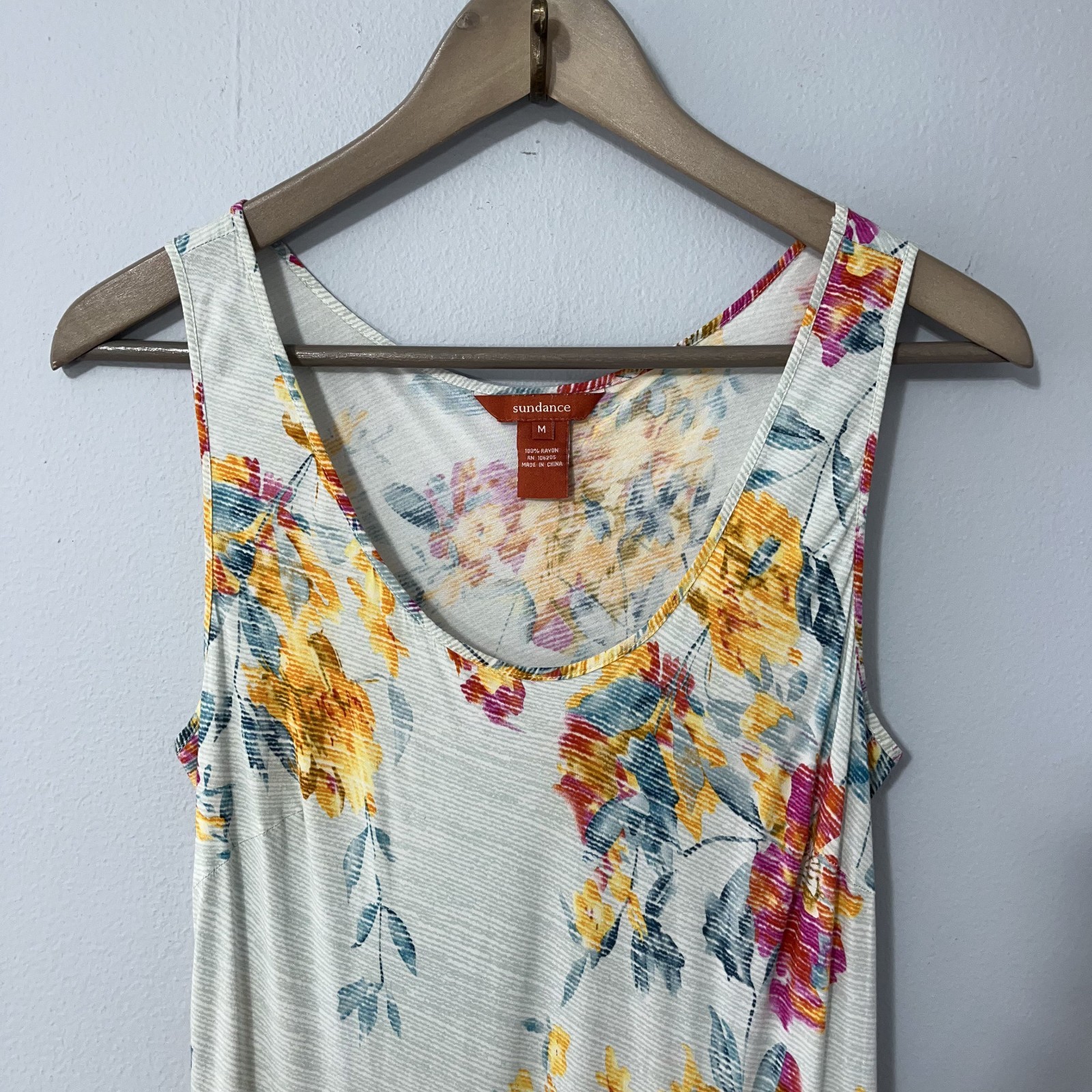 Sundance Maxi Dress Medium Light Blue Floral Rayon Sleeveless Boho Cottagecore