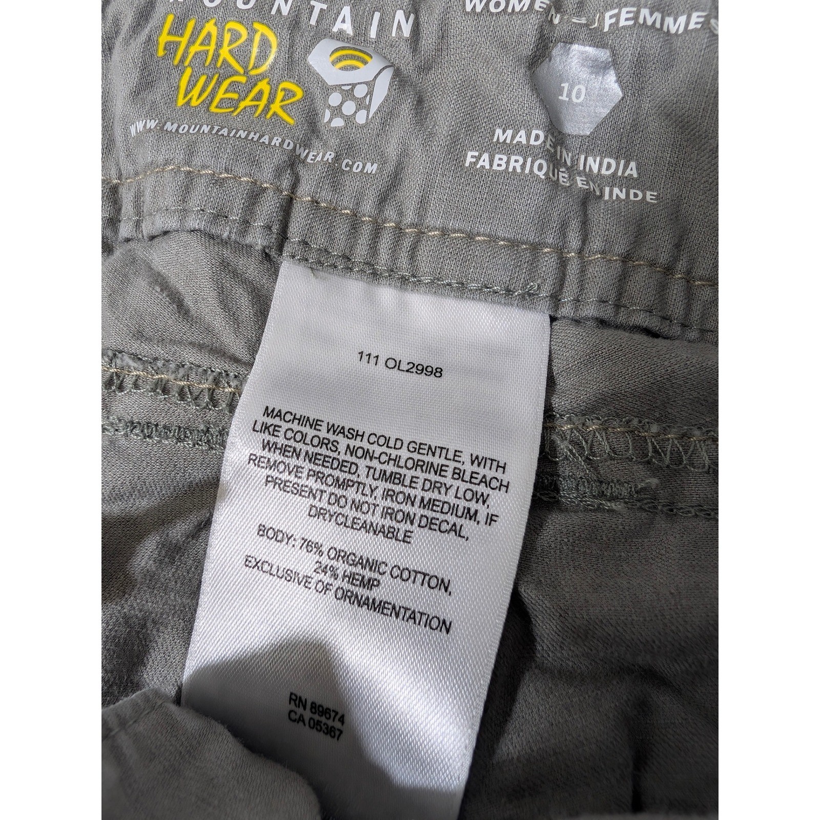 Mountain Hardwear Cropped Pants Womens 10 Grey Organic Cotton Hemp OL2998 Hiking
