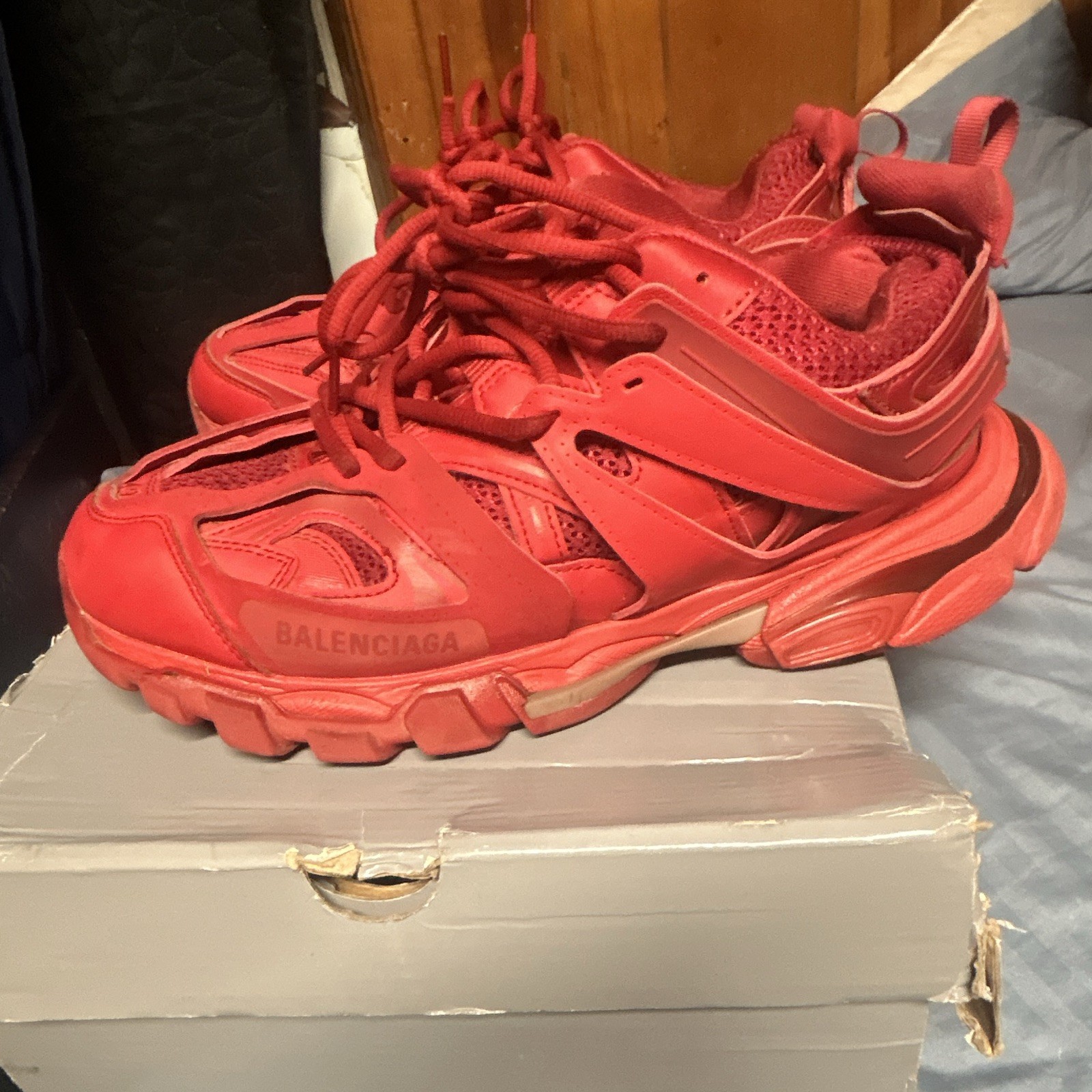 Balenciaga Track Men’s Red Low Top Lace-Up Mesh Athletic Sneakers