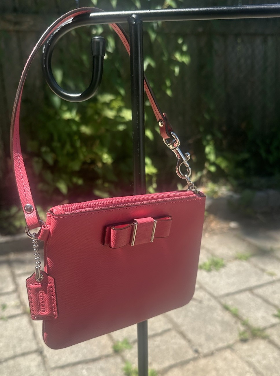 Coach Pink Crossgrain Leather Bow Wristlet Pouch Clutch Wallet