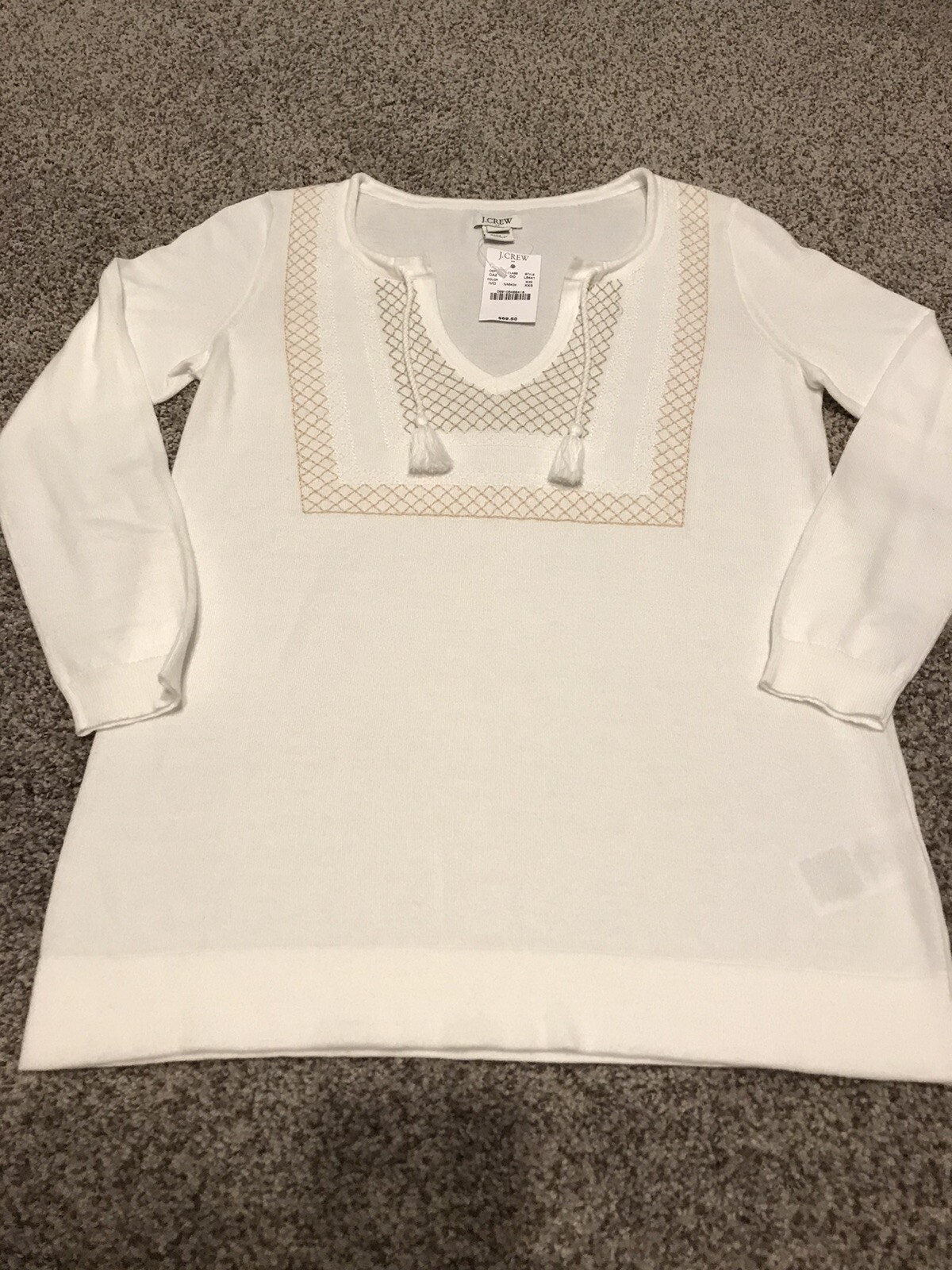 J.Crew Factory Ivory Embroidered V-Neck Sweater XXS NWT