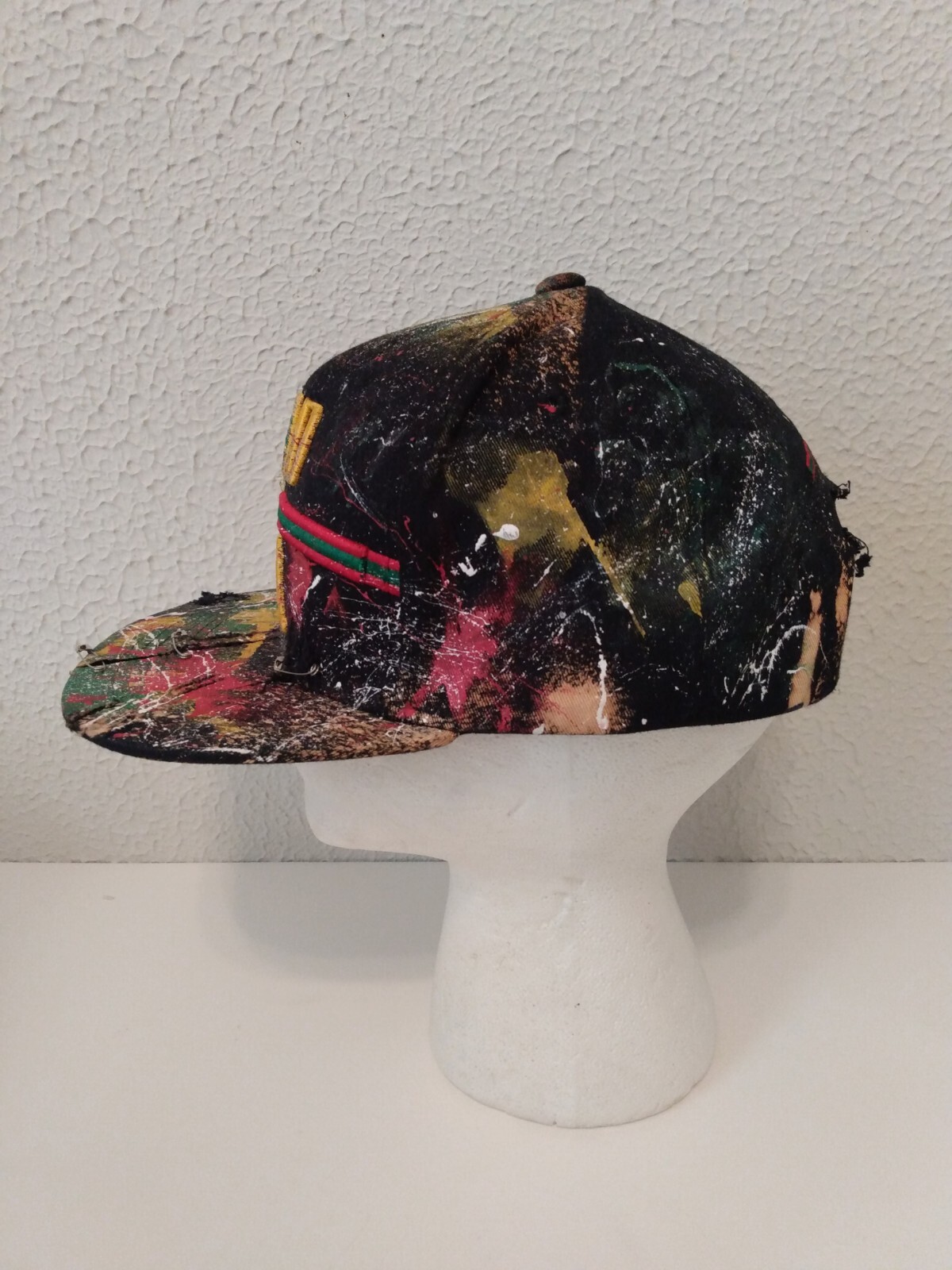 Top Level Paid In Full Distressed Pins Paint Splatter Snap Back Hat Cap