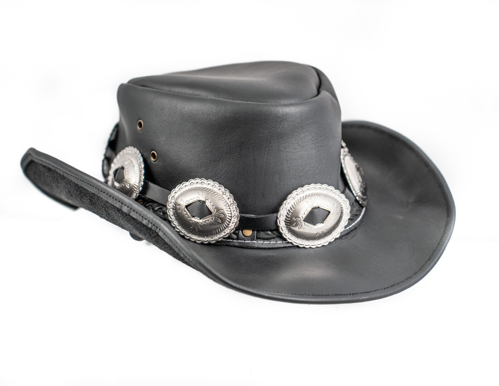 Hat Band Oval Silver Steel Western Concho Leather Band Hat Is Not Included