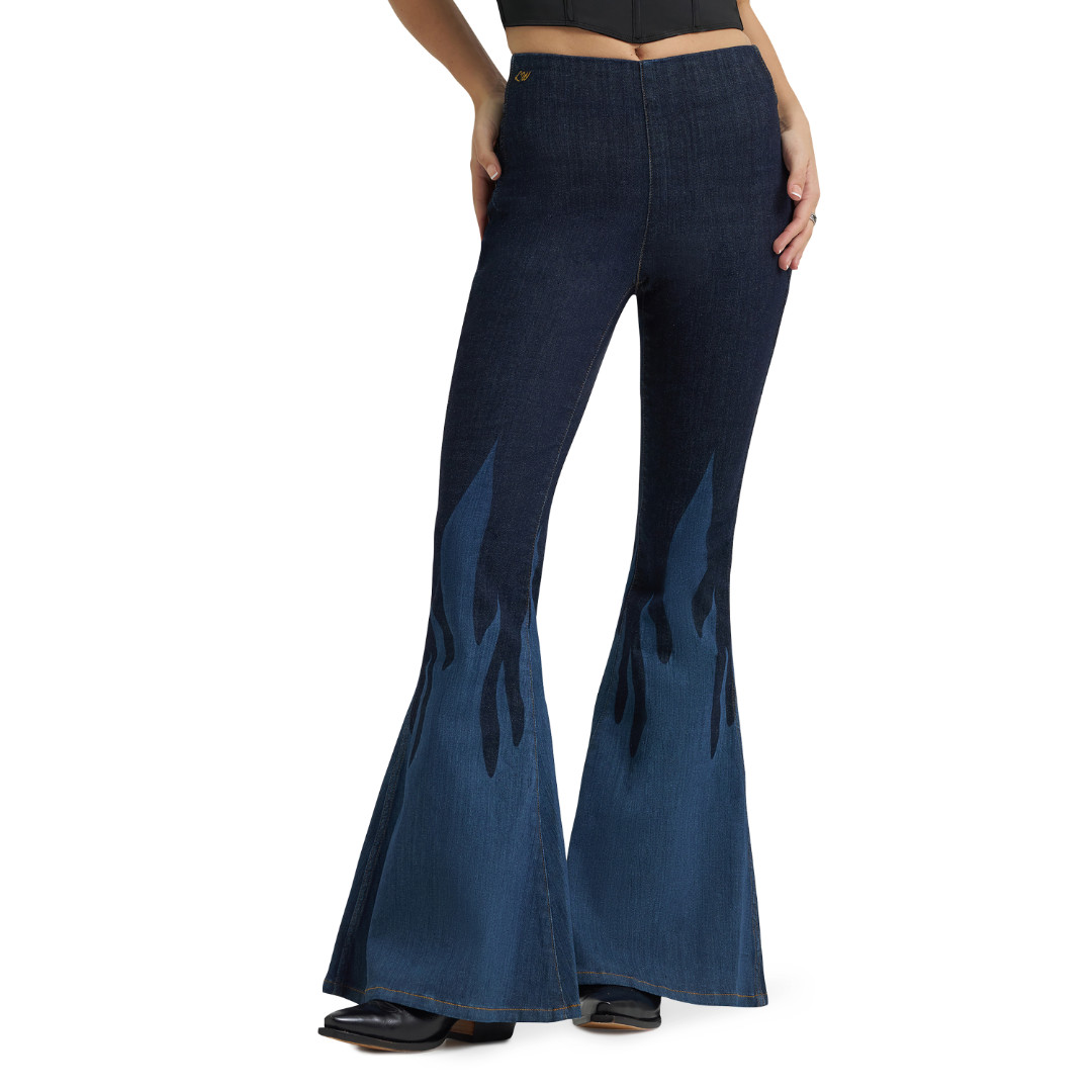 Wrangler X Lainey Wilson Ladies Bell Bottom Flame Dark Denim Jeans 1123