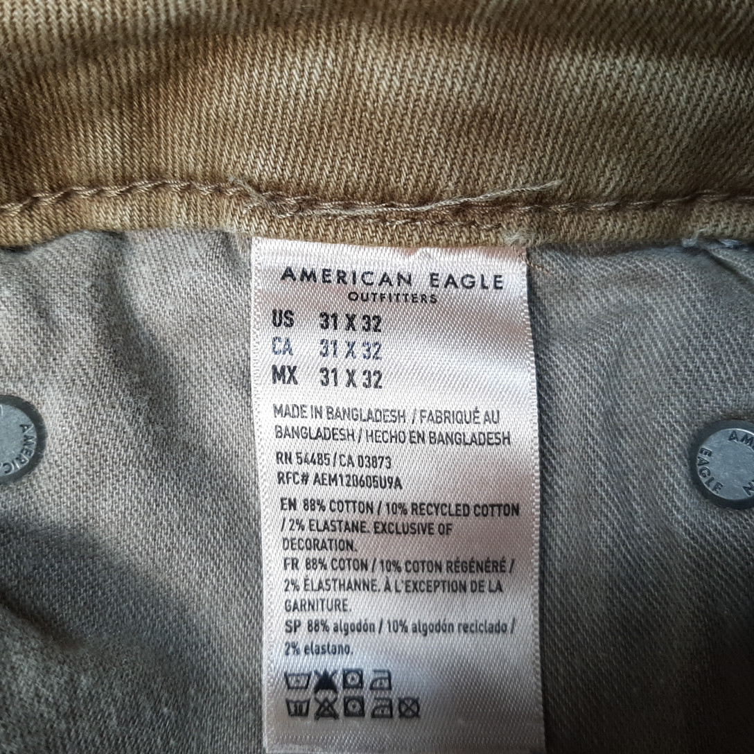 American Eagle Jeans Mens 32×30 Brown Tan Denim AirFlex Preppy Faded Whiskering