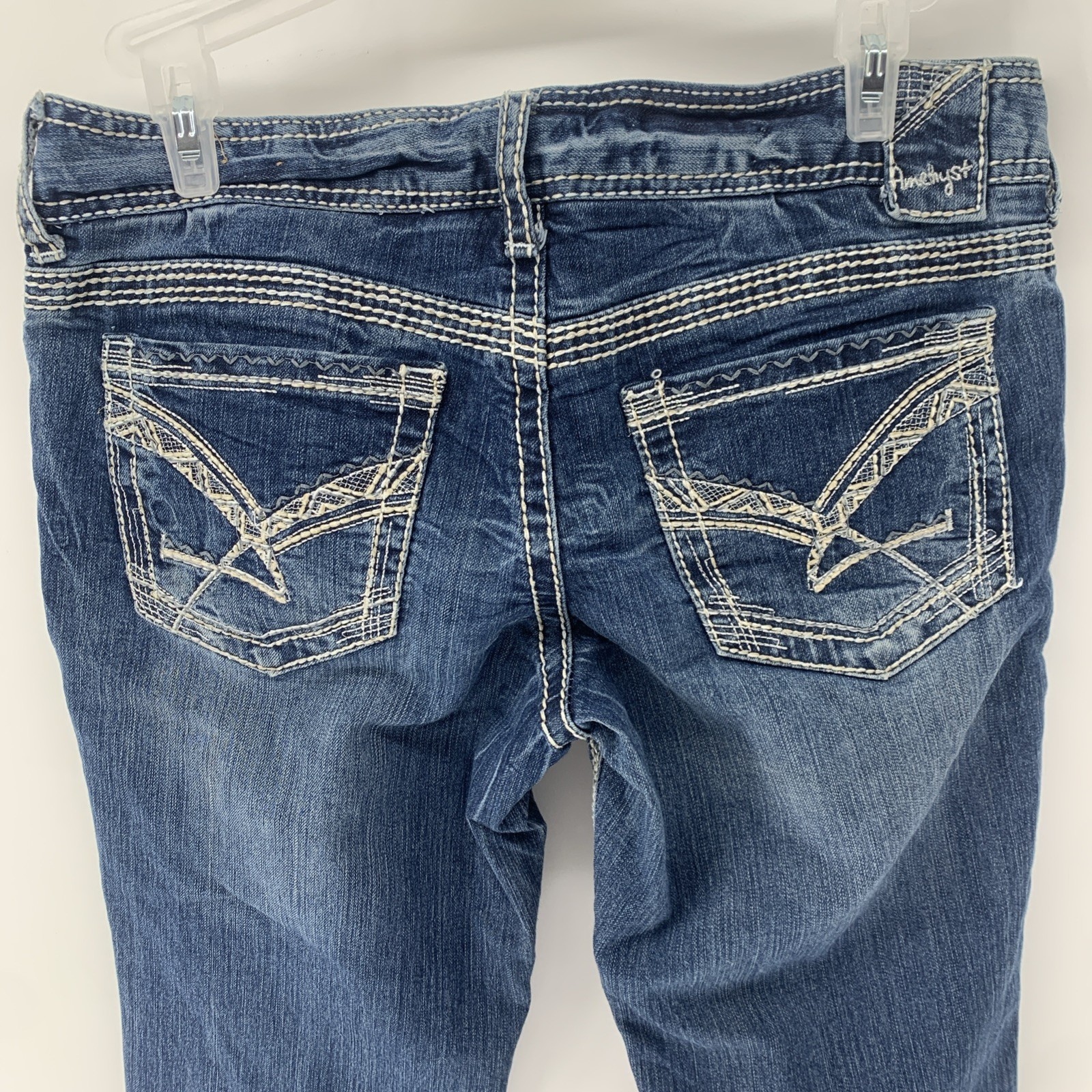 Amethyst Y2K Low Rise Bootcut Jeans Flare Blue Denim Western Size 7 PocketAccent