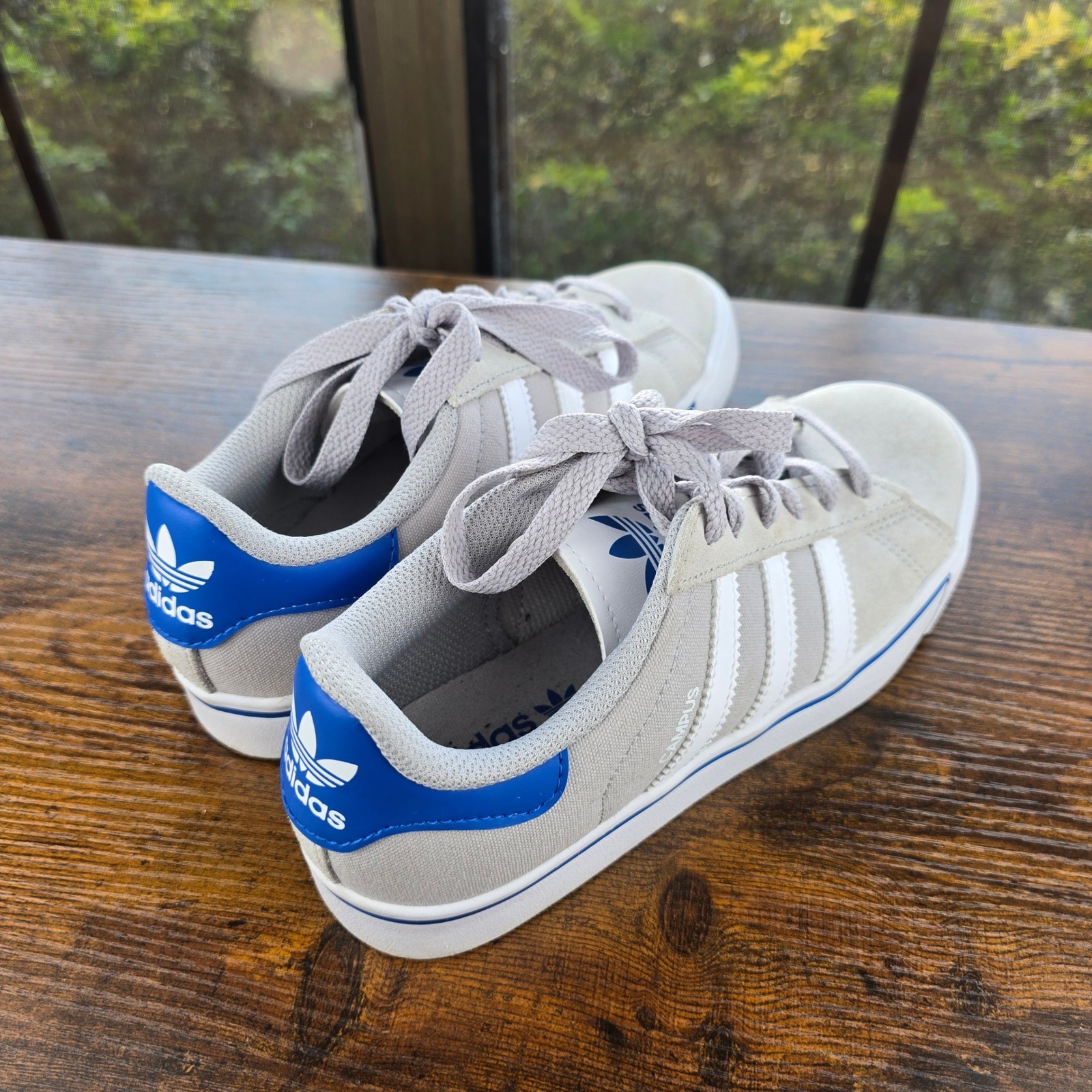 Adidas Campus Vulc Grey Suede White Three Stripes Royal Blue Sneakers