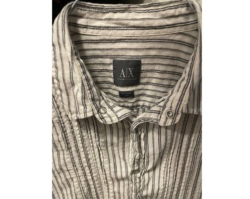 A|X Armani Exchange Men’s M White Gray Striped Button Up Long Sleeve