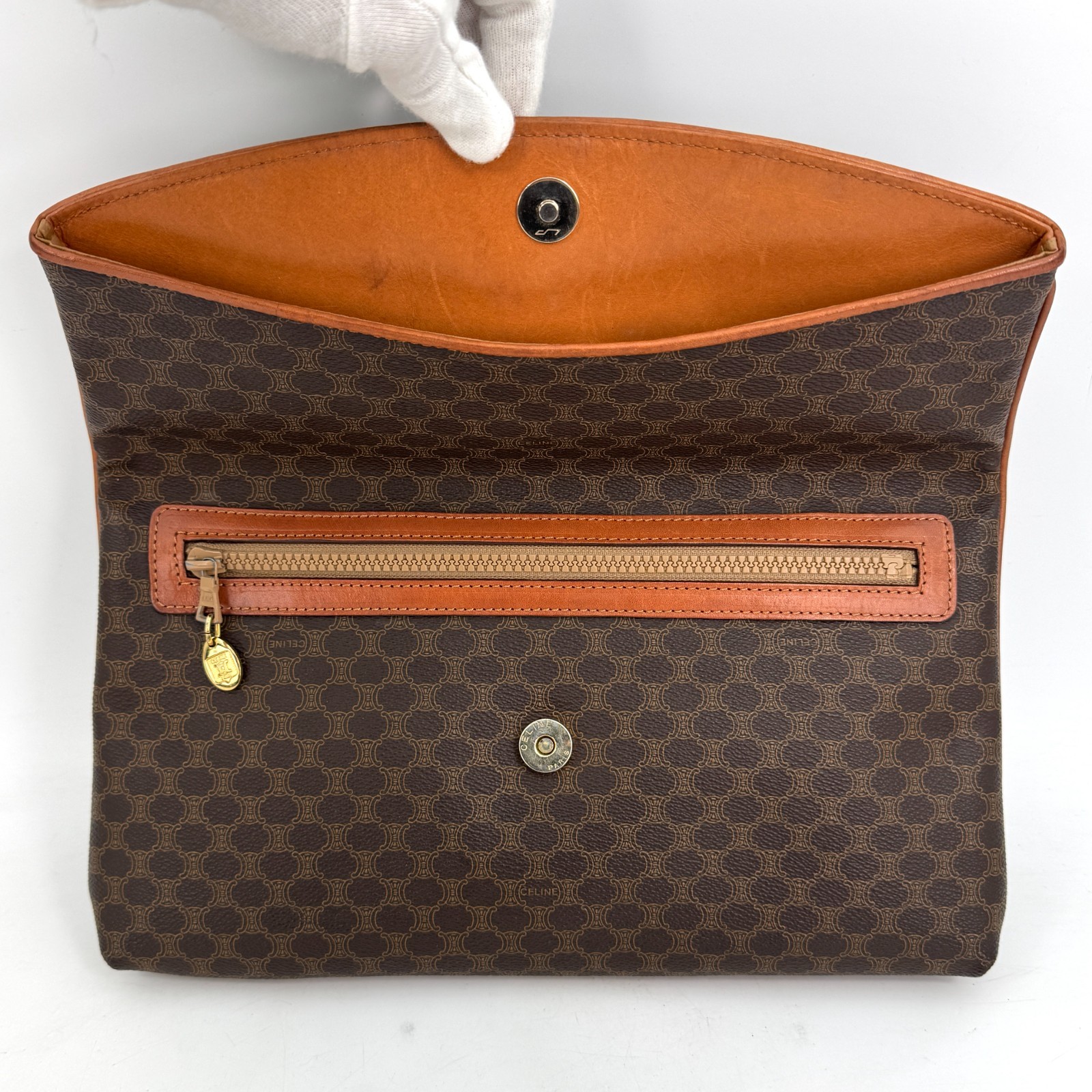 Vintage CELINE Macadam Flap clutch Bag Purse Pouch Brown