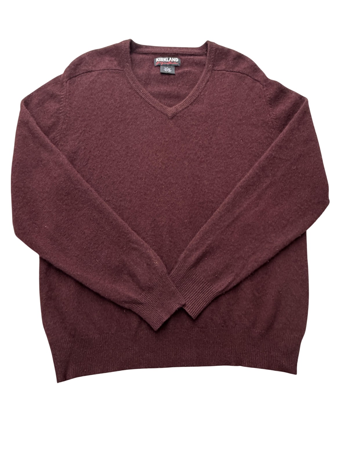 Kirkland Signature Sweater Mens Large Red 100% 2 Ply Cashmere V Neck Pullover