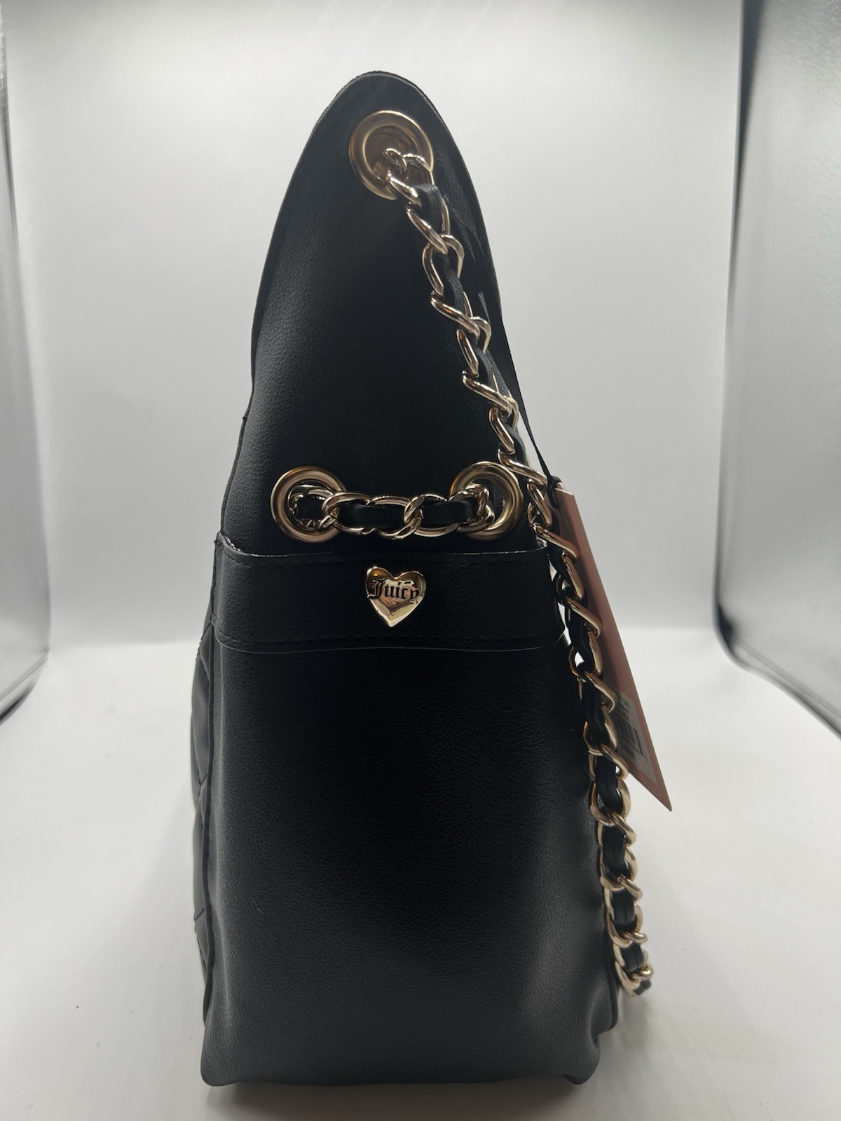 NWT Juicy Couture Black Liquorice Bucket Bag Purse Gold Colored Chain Rhinestone