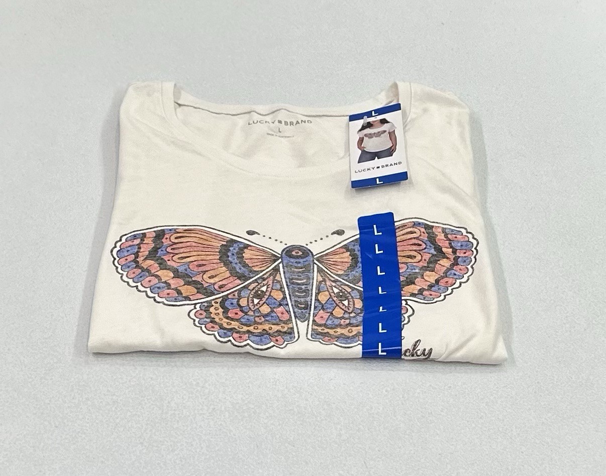 Lucky Brand Women’s Butterfly Graphic T-Shirt, Marshmallow, Size L