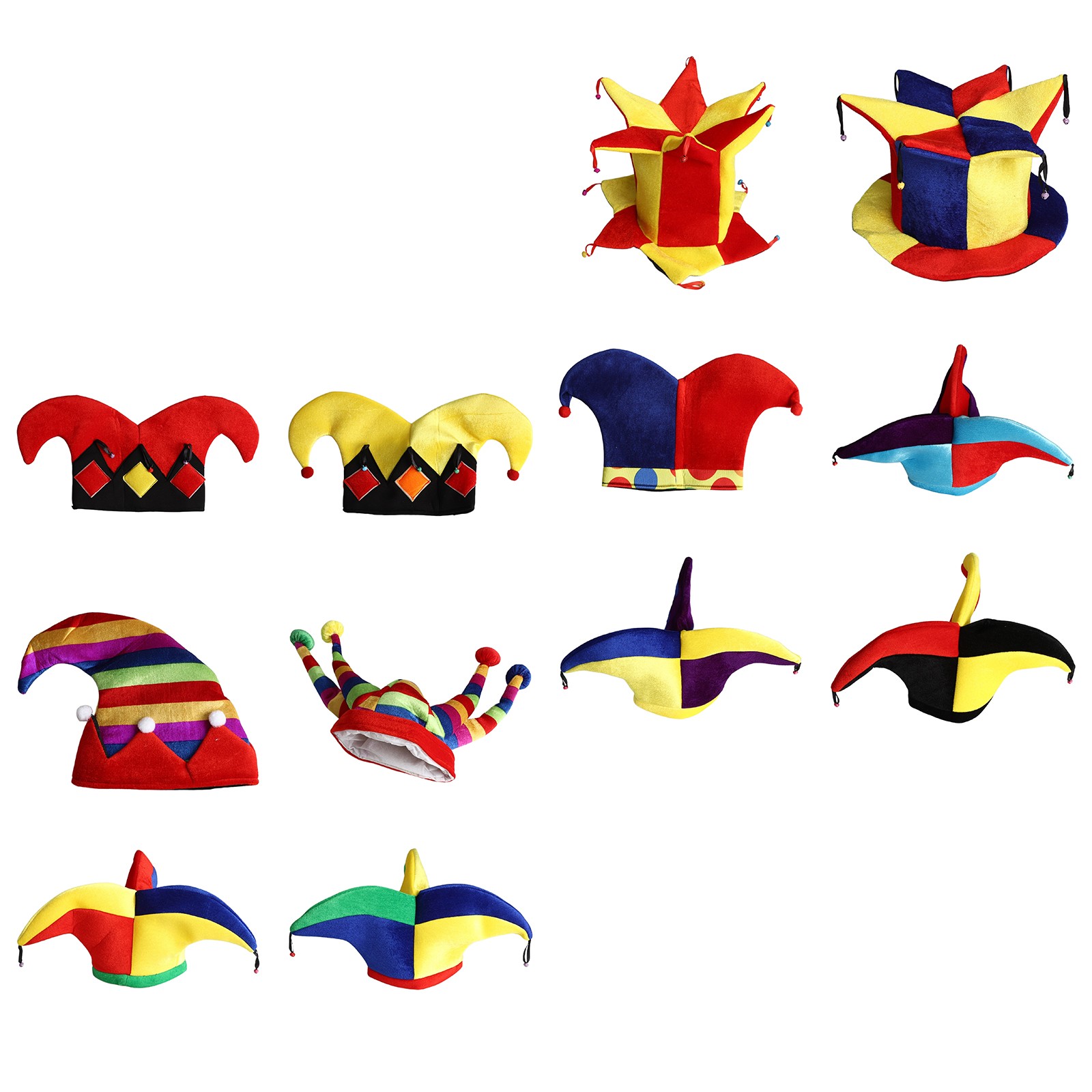1Pcs Party Clown Hat Funny Multicolor Panels Multiple Peaks Bells Jester Cap