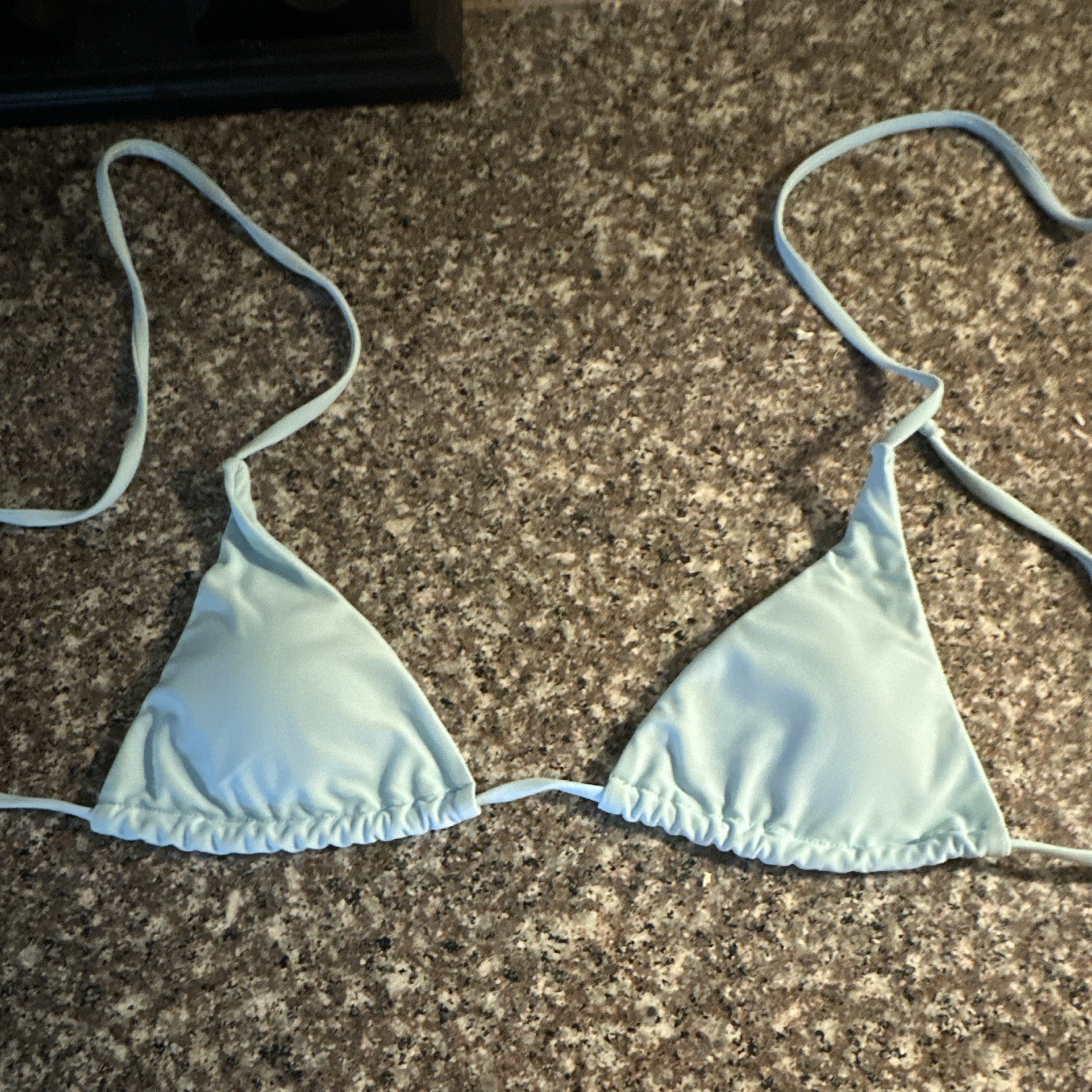 Light Blue Solid Triangle Halter Bikini 2-Piece Set Thong Bottom Size S