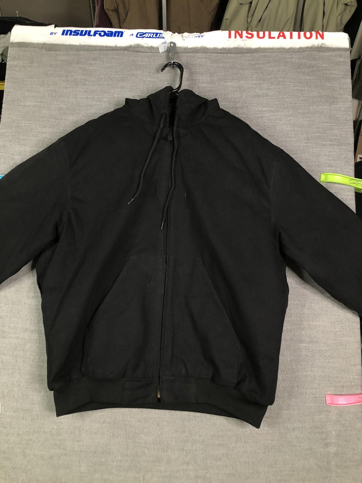 Blue Mountain Jacket Mens XL Black Canvas Hooded Insulated Bomber Workwear