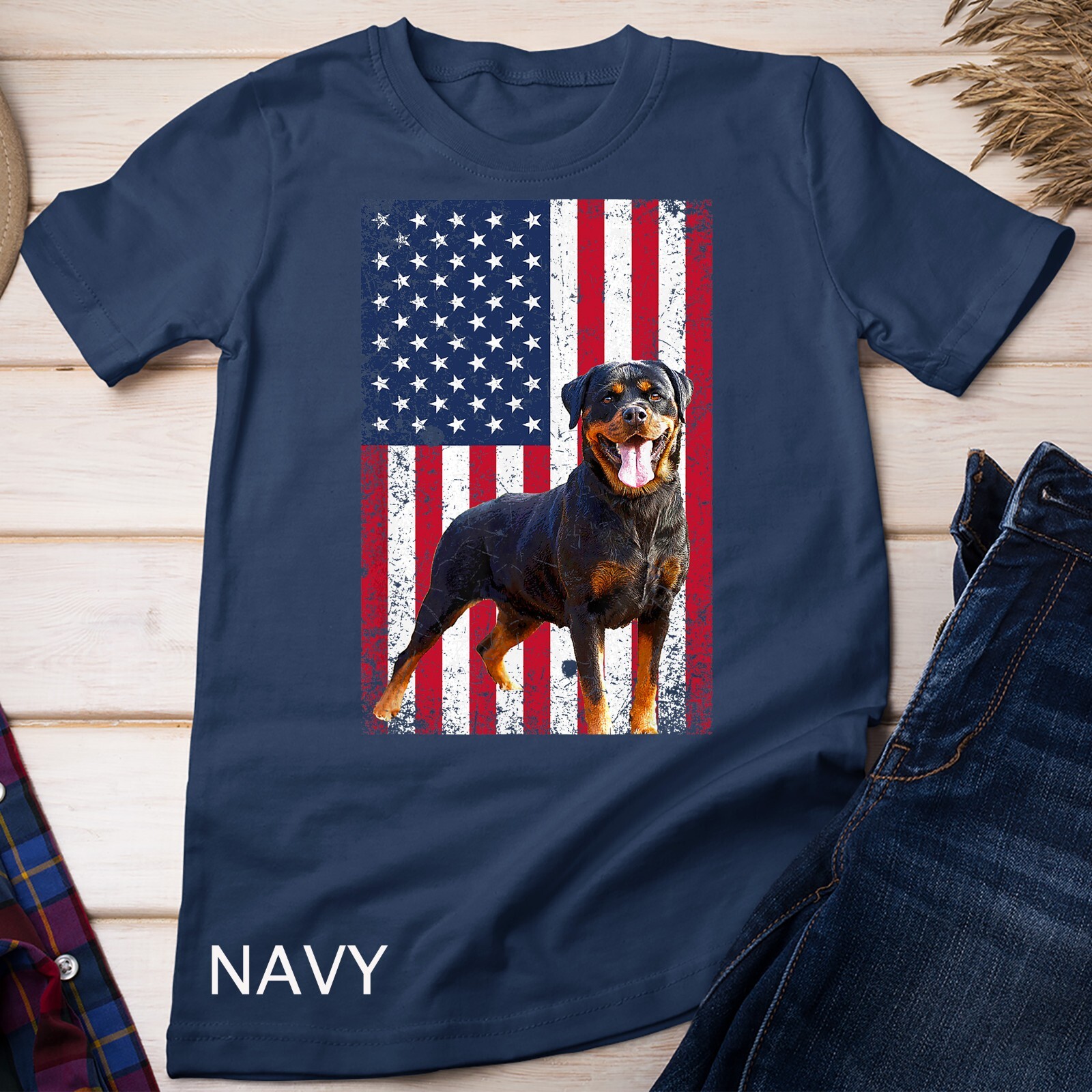American Flag Rottweiler Dog Lover Funny 4th of July Dog T-Shirt Unisex T-shirt